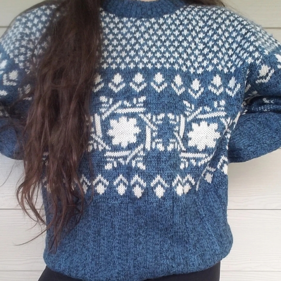 Vintage Mens 80s Fair Isle Knit Ski  Sweater Sz. Lg Rob Winter Cozy Grandpa - Picture 5 of 10